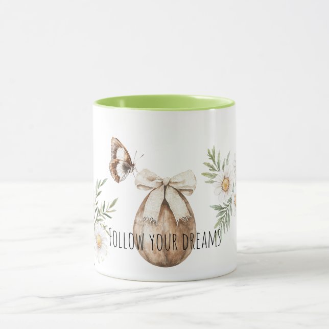 Mug Faux Wood Easter Egg Bow Butterfly Daisy Flowers (Centre)