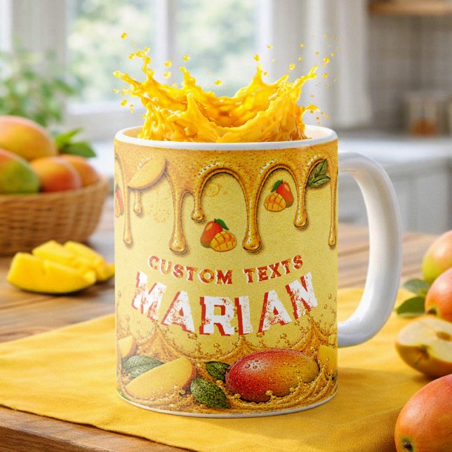 Mug Faveur de fête rétro Mango Orange Doré Nom personn (Créateur téléchargé)