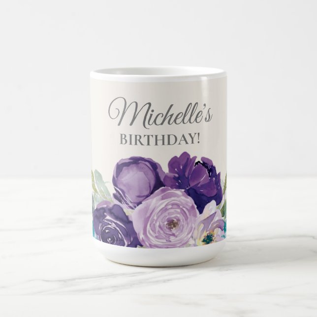Mug Faveur de naissance florale aquarelle bleu violet (Centre)