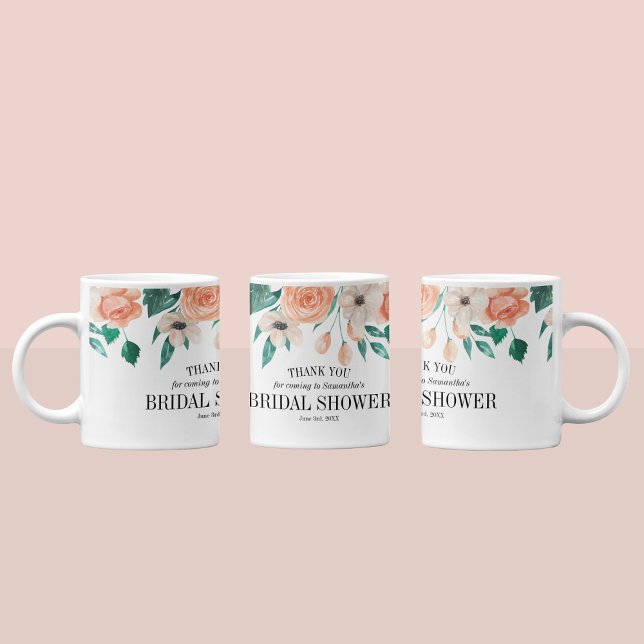 Mug Faveurs de douche de mariage personnalisées Fleurs (Elegant Peach Floral Bridal Shower Custom Favors Coffee Mug
)