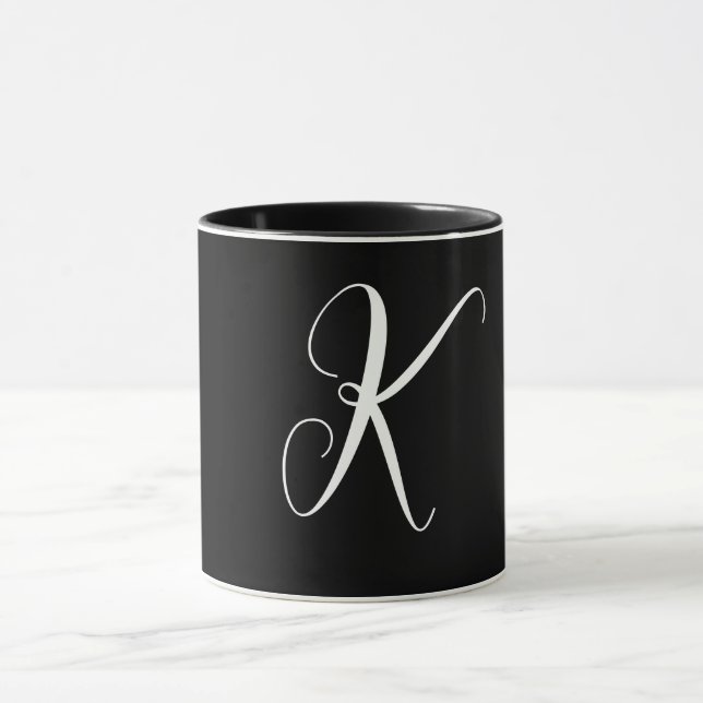 Mug Favour de mariage à monogramme noir blanc 2025 (Centre)