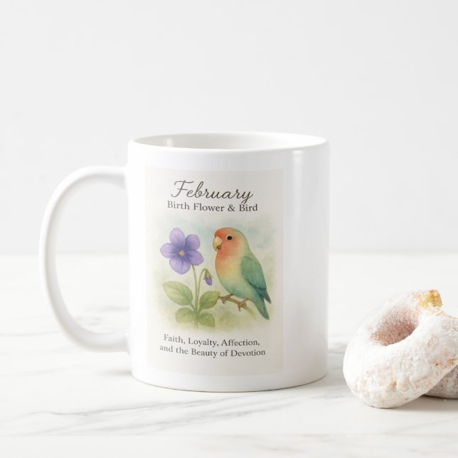 Mug February Birthday Christian Floral Love Bird (Avec donut)