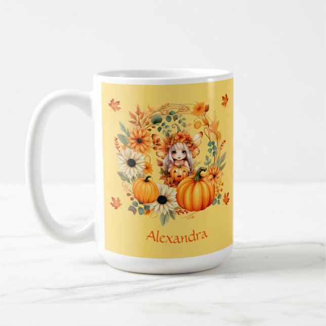 Mug Fée Citrouille mignonne dans la couronne d'automne (Gauche)