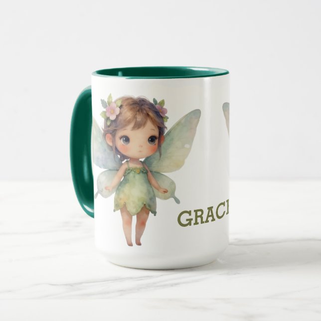 Mug Fée de la Forêt Enchantée : lutin vert pastel (Devant gauche)
