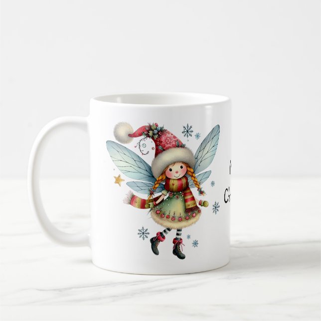 Mug Fée de Noël adorable dans un Casquette Père Noël (Gauche)