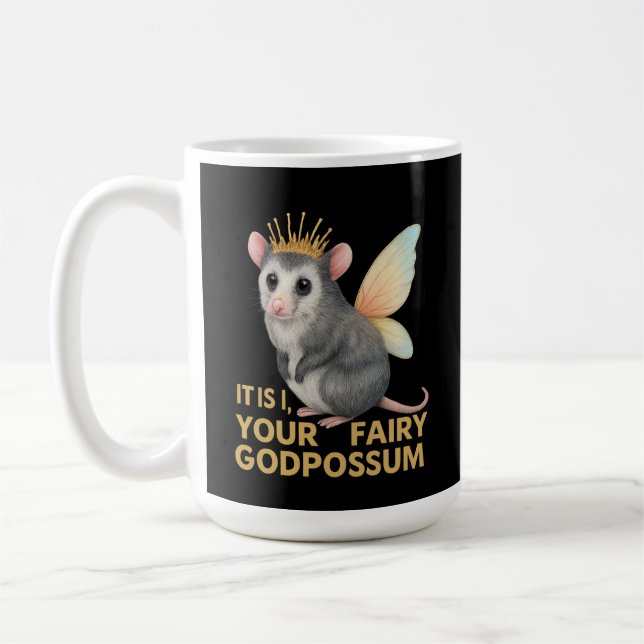 Mug Fée Godpossum Cute Opossum avec Couronne et ailes (Gauche)