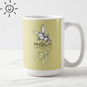 Mug Fée jaune reflet doodle nom personnalisé