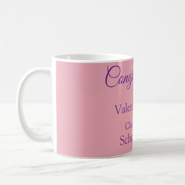 Mug Félicitations au diplômé ajoutez le nom de l'école (Gauche)