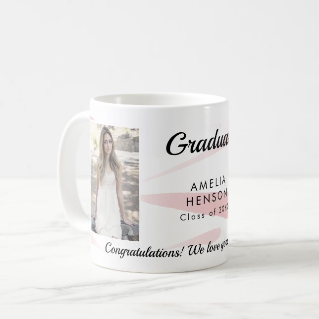 Mug Félicitations au diplômé de l'aquarelle rose 2 Pho (Devant gauche)