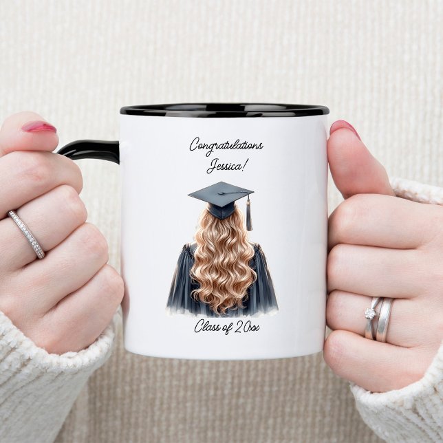 Mug Félicitations Blonde Femme Diplômée en Noir (Créateur téléchargé)
