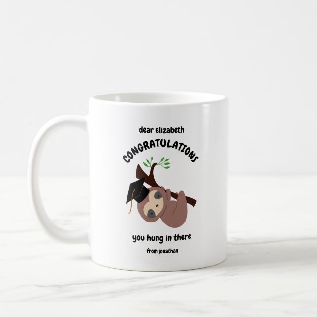 Mug Félicitations Diplômé Paresseux Mignon Sur-Mesure (Gauche)