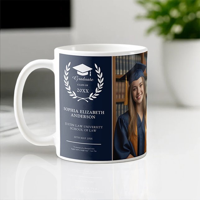 Mug Félicitations Grad | Photo Moderne Graduation Bleu (Créateur téléchargé)