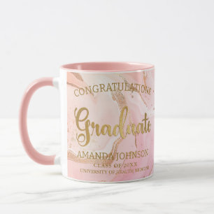 Mug Félicitations modernes Gold Pink Marble Graduation