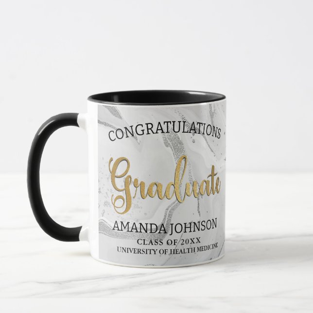 Mug Félicitations modernes Marbre gris or Graduation (Gauche)