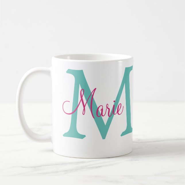Mug Félicitations nom de diplômé monogramme vert rose  (Gauche)