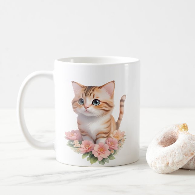 Mug Féline florale de chats mignonne (Avec donut)