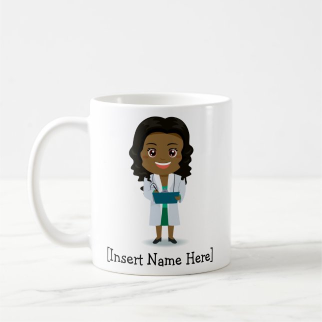 Mug Femelle noire/africaine de docteur mignon (Gauche)