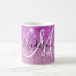 Mug Féminin & Glamour Monogramme Nom Paillettes Violet