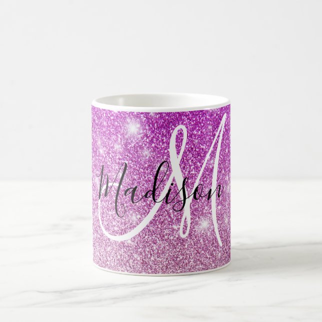 Mug Féminin & Glamour Monogramme Nom Paillettes Violet (Centre)