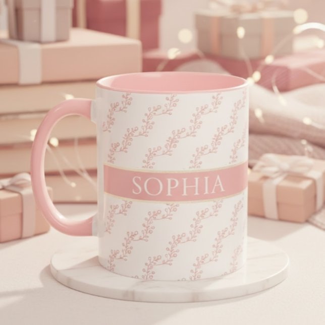 Mug feminin Pink and Gold Floral Monogram Personalized (Créateur téléchargé)