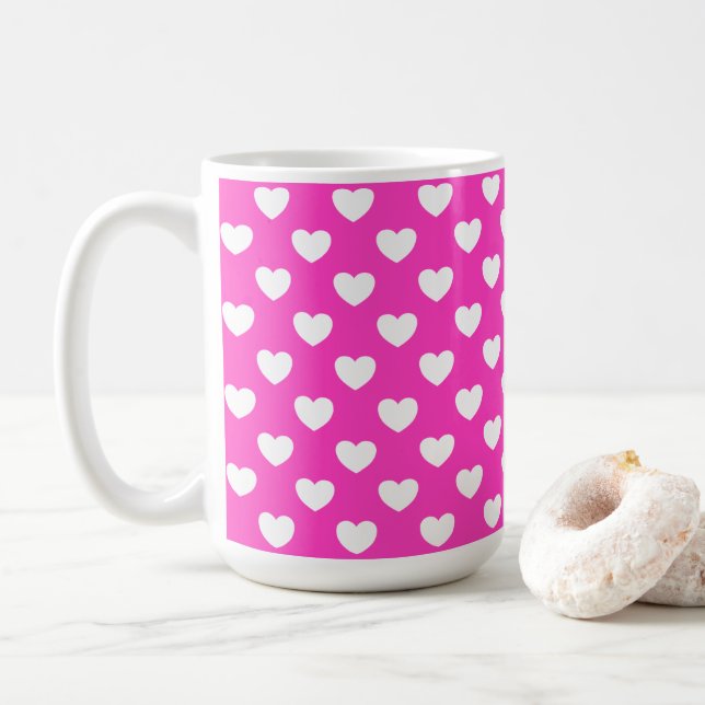 Mug Feminine des Coeurs Roses Et Blancs (Avec donut)