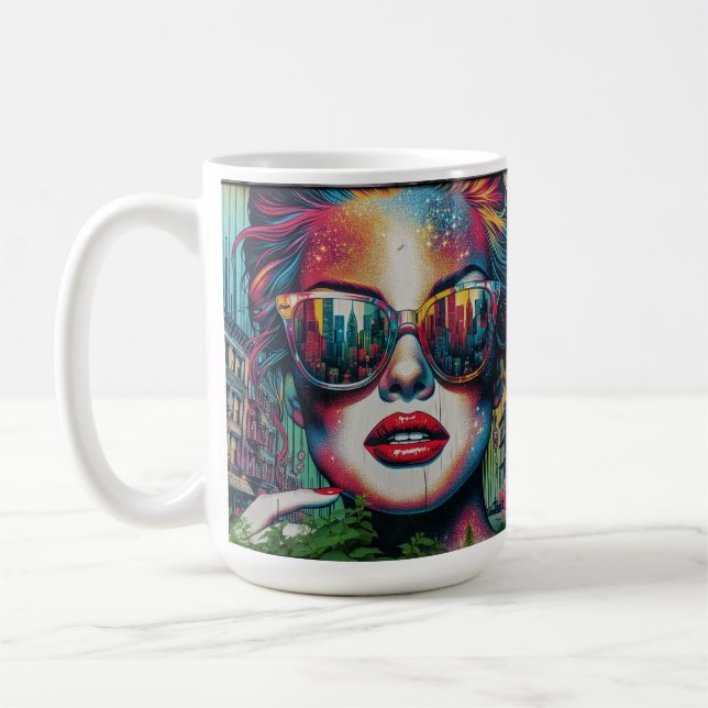 Mug Femme Abstraite avec Lunettes de Soleil Ai Art (Gauche)