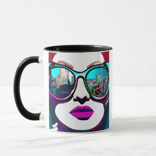 Mug Femme Abstraite dans les lunettes de soleil Ville