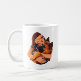 Mug Femme aimante étreignant un chien Berger Allemand