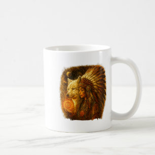 Mug Femme amérindienne indienne avec Vitag loup blanc