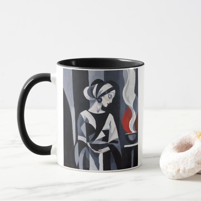 Mug Femme Art Déco noir et blanc  (Avec donut)