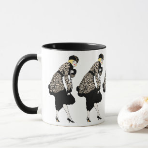 Mug Femme Art Déco Vintage en veste imprimé léopard