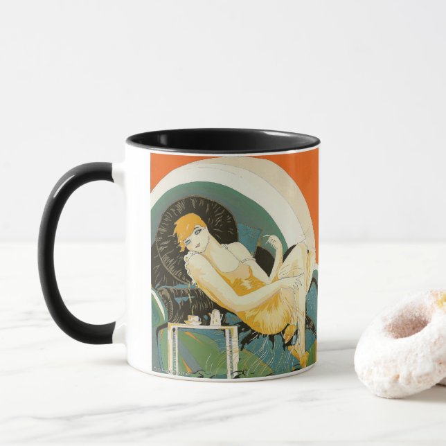 Mug Femme Art Déco vintage sur canapé, Chompre (Avec donut)