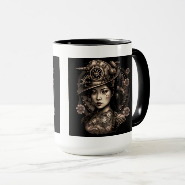 Mug Femme asiatique Steampunk Combo Mug, 15 oz (Devant droit)
