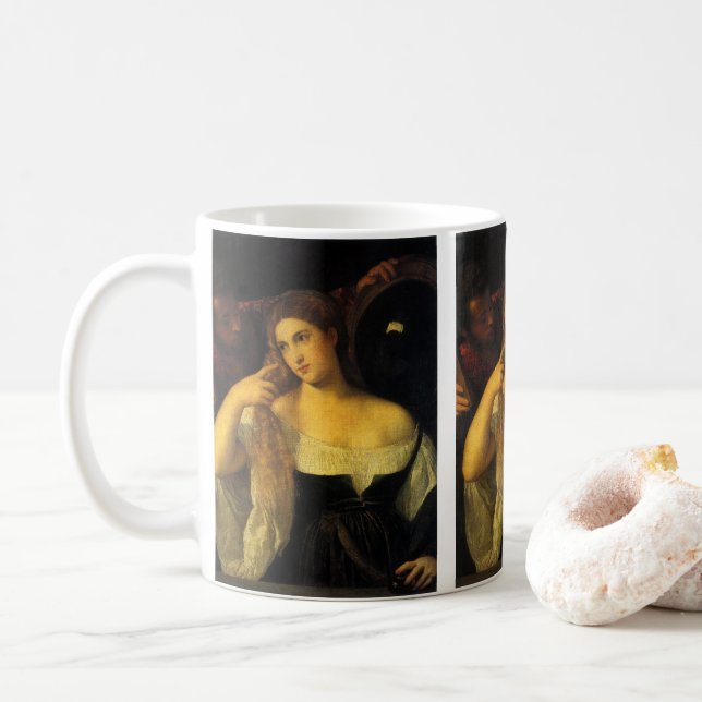 Mug Femme au miroir par Titien, Renaissance Vintage (Avec donut)