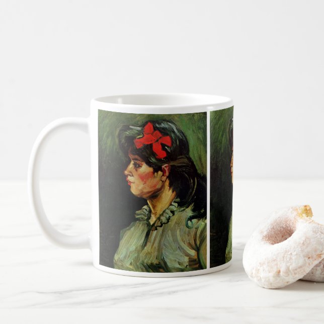 Mug Femme au ruban rouge Portrait par Vincent van Gogh (Avec donut)