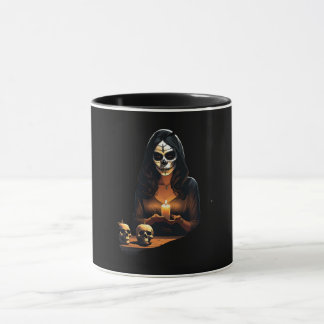 Mug Femme avec masque crânien décoré d'Halloween