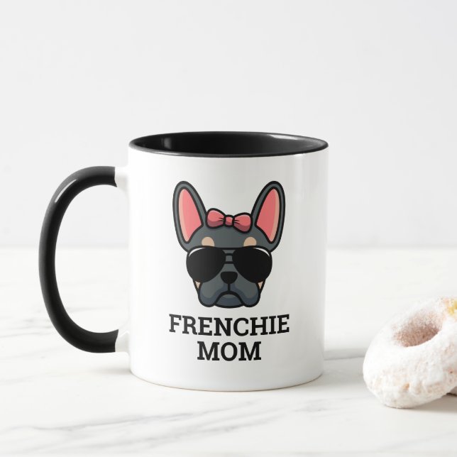 Mug Femme Bleu Tan Français Bulldog Frenchie Chien Mam (Avec donut)