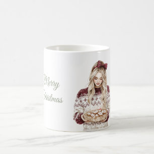 Mug Femme Blonde Arc Vert Cookies Bordeaux Noël