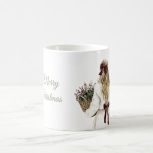 Mug Femme Blonde Manteau Blanc Nœud Papillon Bourgogne