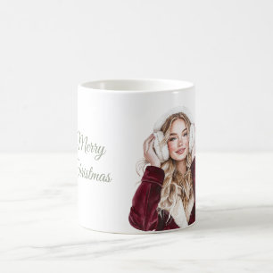 Mug Femme Blonde Manteau Bourgogne Noël
