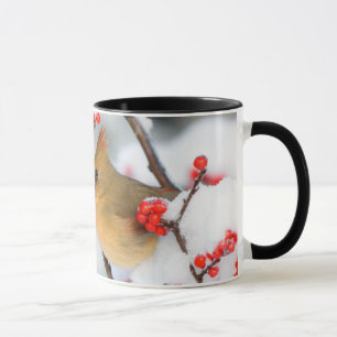 Mug Femme cardinale du Nord sur le canneberge commun