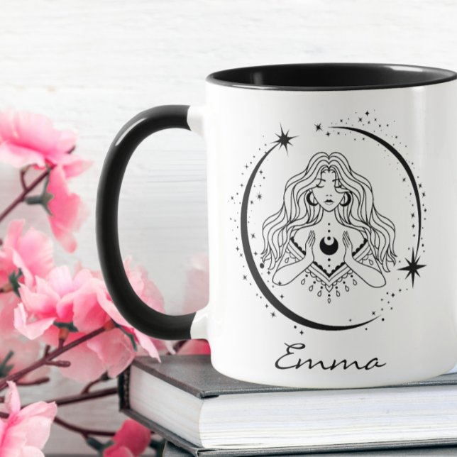 Mug Femme céleste, lune étoiles, boho, astronomie élég (Créateur téléchargé)