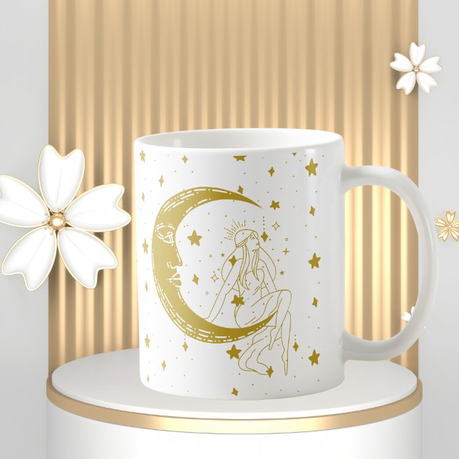 Mug Femme céleste, lune étoiles, boho, astronomie élég (Créateur téléchargé)