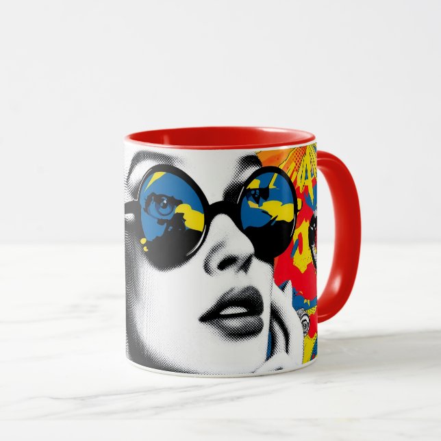 Mug Femme d'art pop avec lunettes de soleil (Devant droit)
