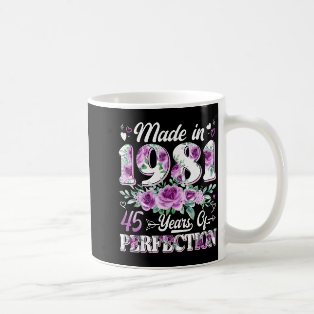 Mug femme de 45 ans fabriquée en 1981 florale 45e anni (Droite)