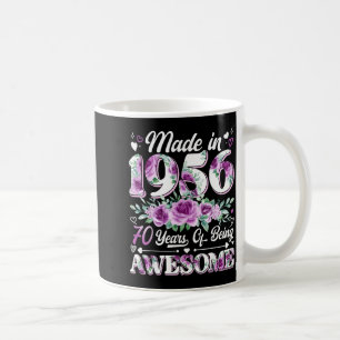 Mug femme de 70 ans fabriquée en 1956 florale 70e anni