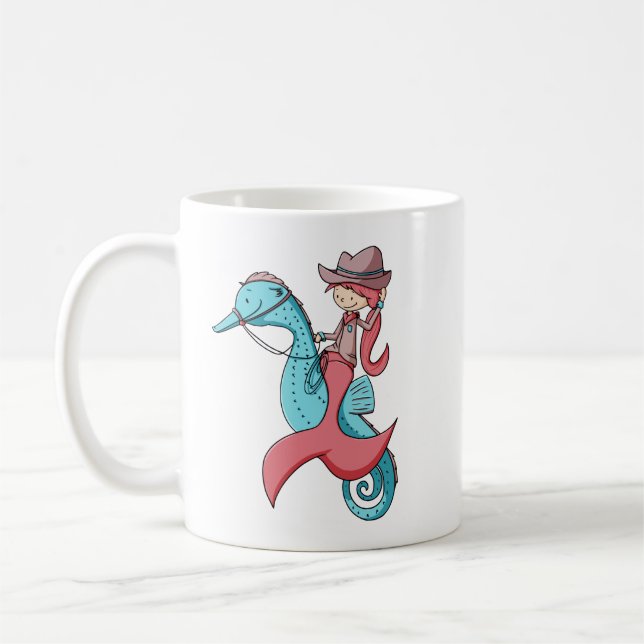 Mug Femme de sirène Whimsical avec Casquette et Seahor (Gauche)