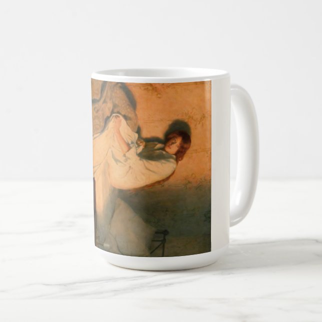 Mug Femme dérangée par le feu devant son lit (Devant droit)