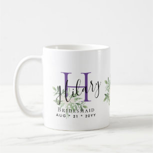 Mug Femme d'honneur personnalisée Purple Nom initial F