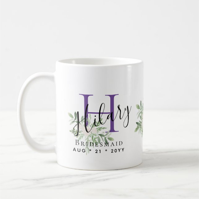Mug Femme d'honneur personnalisée Purple Nom initial F (Gauche)